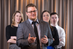 Activator™ team (L-R) Mallory Flowers, Jonathan Alward, Melissa Gottschall and Cameron McNeil pitch their business plan for Split Second Training Systems.