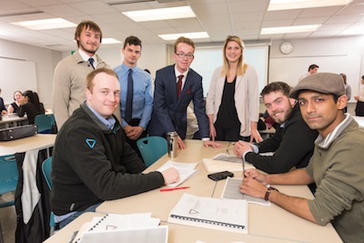 Sitting from left to right Resson Aerospace Executives:  CEO and Co-founder Peter Goggin; Project Manager Ben Flood; Co-founder and Principal Systems Engineer Rishin Behl. Standing from left to right students: Jack Fuller, Matthew Arnold, Markus Kretzschmar, Sarah Beaney.