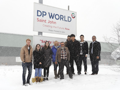 Mother nature envelops Dr. H. A. Eiselt (centre) and his logistics students during their field trip to DP World at the Port of Saint John.