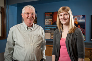 Bob Morgan, recently retired VP Business Development and Latin American Operations for Major Drilling Group International Inc., and Emily Bartlett, 2010-11 inaugural recipient.