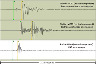 Seismograph reading taken in McAdam, New Brunswick, during earthquake research at UNB. 