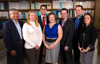 Pictured, from left, are: Raj Melville (executive director, Deshpande Foundation) and  Karina LeBlanc (executive director, Pond-Deshpande Centre) meeting with Karen Murdock (director of UNB's International Business and Entrepreneurship Centre) and activator team leads at the IBEC.