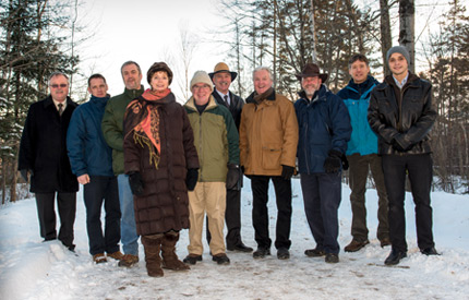 (Left to Right) John Bigger, UNB manager of real estate and property development; Jasen Golding, UNB faculty and director of the Office of Forest Land Management; Tom Beckley, UNB faculty; Shawn Dalton, community representative; Don Floyd, dean of forestry and environmental management; Anthony Secco, UNB vice-president Fredericton (academic); Rick Cunjak, UNB faculty and chair of CCF advisory committee; Graham Forbes, UNB faculty; Van Lantz, UNB faculty; Matthew Hachey, UNB student representative.  Missing from photo: Margo Sheppard, community representative; Dwight Ball, UNB executive director of the Office of Research Services; Robert Whitney, representative from the Maritime College of Forest Technology.