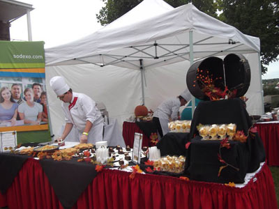 Catering chef Kris Campbell and executive chef Leanne English preparing for Feast in the Field