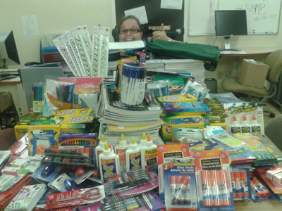 Students from Hazen-White St. Francis and Lorne Middle School received six full boxes of supplies for the coming year.