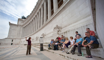 Dr. Cindy Brown lectures on the Vittoriano in Rome on the Italy during the Second World War travel study program.