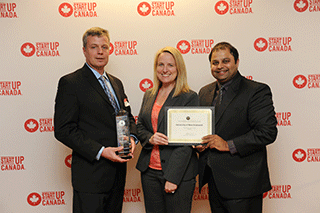 Martin Wielemaker (associate professor, faculty of business administration), Karina Leblanc (executive director, Pond-Deshpande Centre) and Dhirendra Shukla (chair, Dr. J. Herbert Smith Centre for Technology Management & Entrepreneurship) 