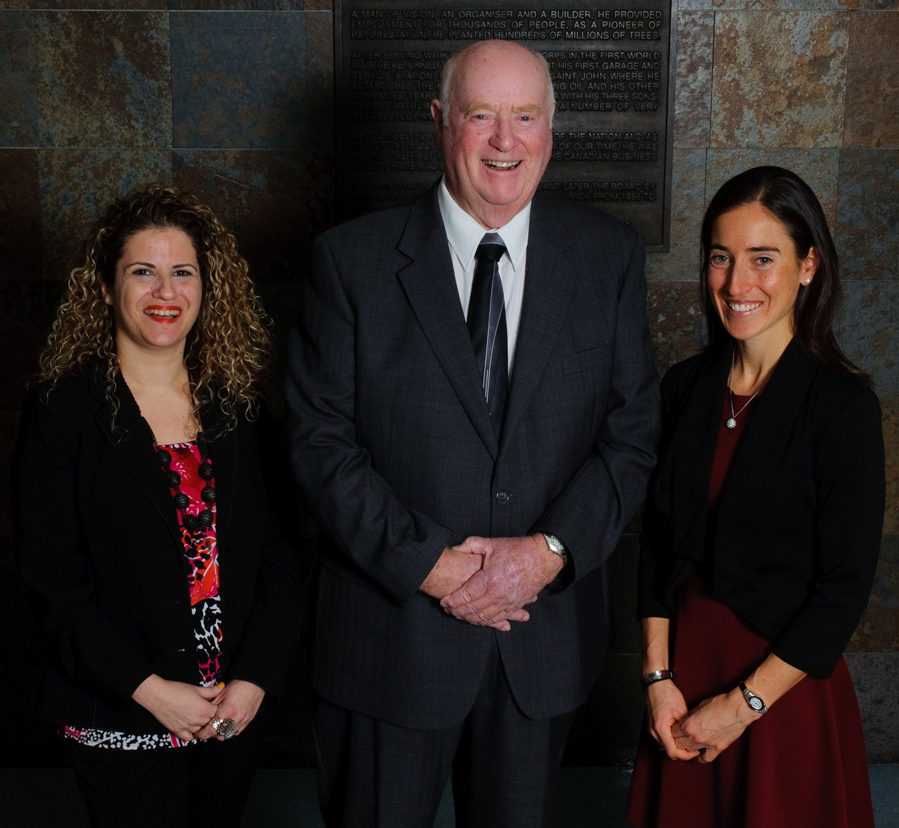 Dr. Rima Azar (left), associate professor in the psychology at Mount Allison University and the Canadian Institutes of Health Research/Regional Partnership Program New Investigator in developmental psychoneuroimmunology; Peter Daniels, director for the New Brunswick Children’s Foundation and Dr. Shelley Doucet (right), Jarislowsky Chair in Interprofessional Patient-Centred Care and associate professor in nursing and health sciences at UNB Saint John. 