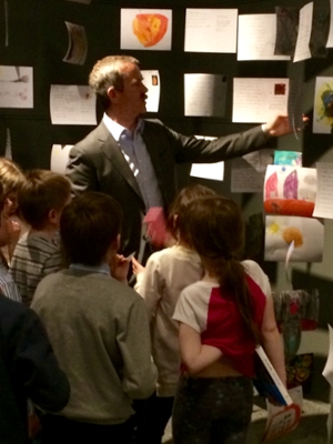 Col. Chris Hadfield with local students at UNB Art Centre's Postcards from Mars exhibit 