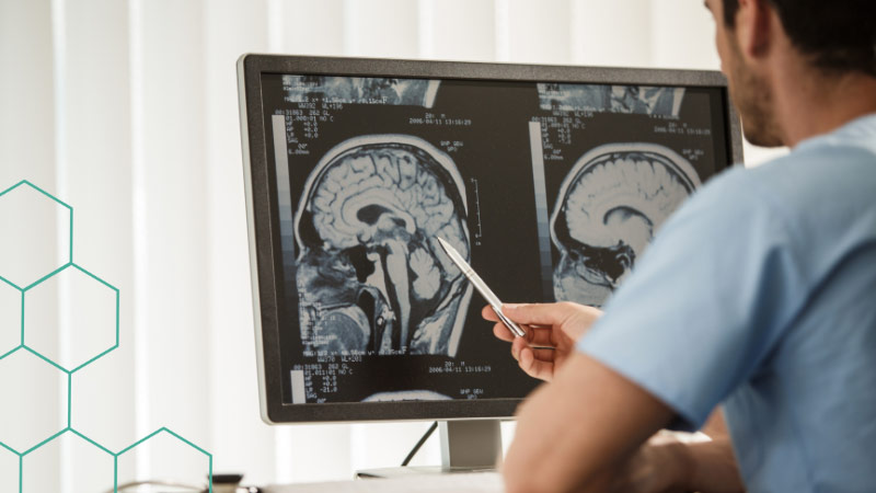 Professional reviews scans on a computer.