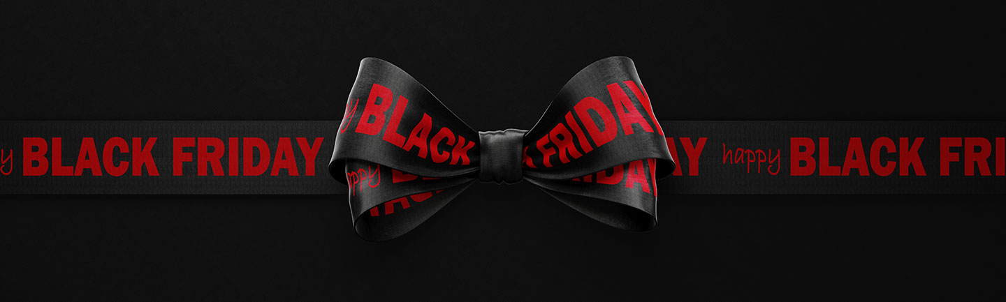 Ribbon tied in a bow that says Black friday