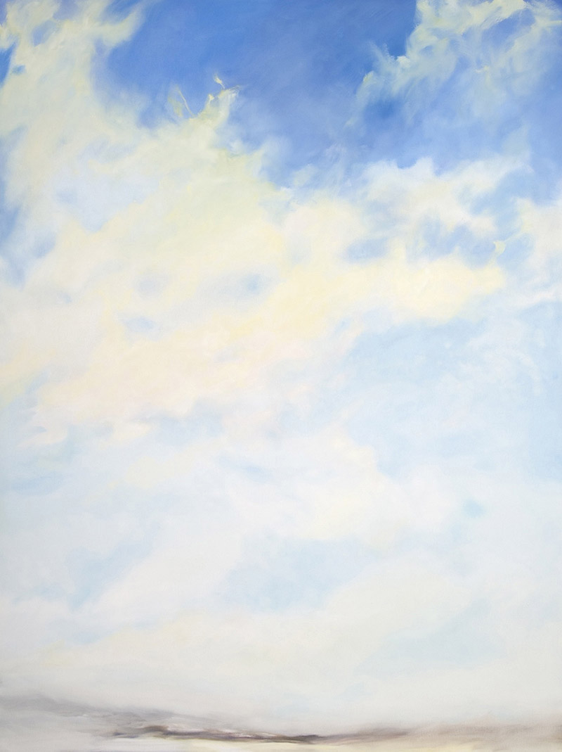 Photograph of artwork with blue sky and clouds entitled "Winter's Sky"