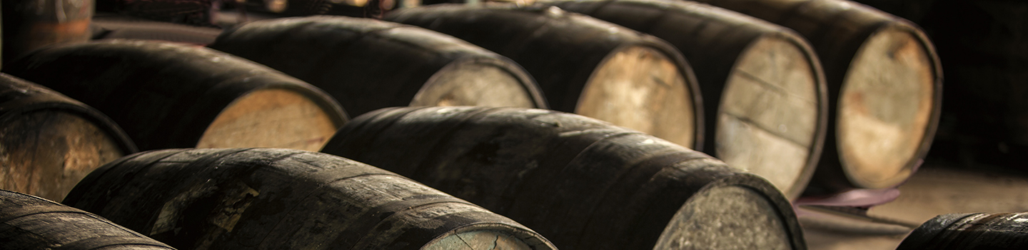 Rows of rum barrels