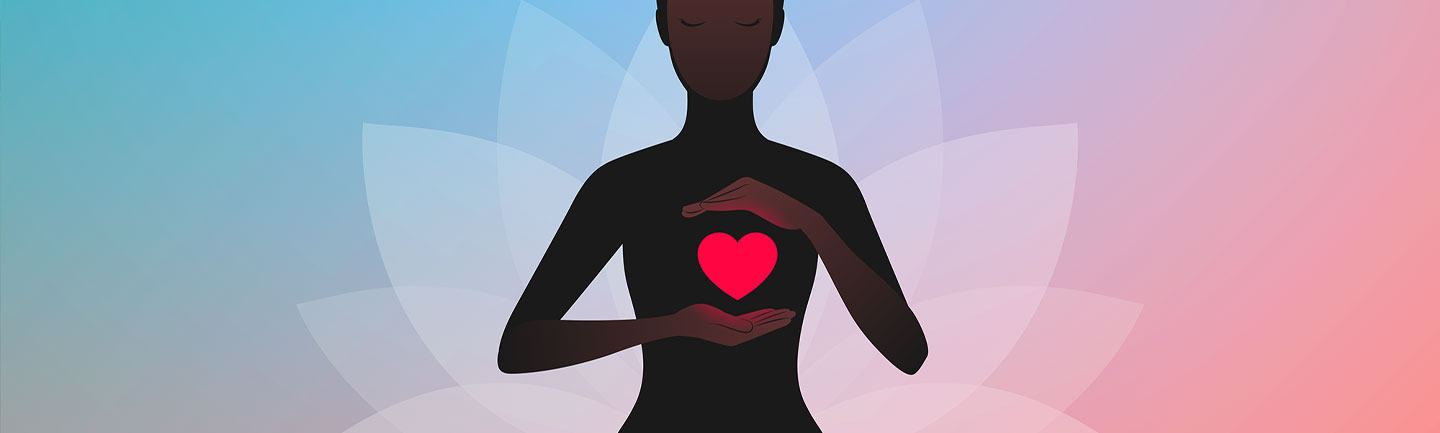 Colourful illustration of a figure holding a heart