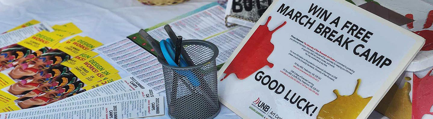 This is a photo of promotional items on a table.