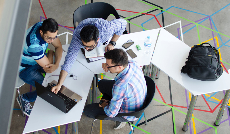Table of individuals looking at data