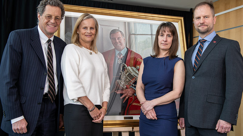 Fredrik S. Eaton’s children, trustees Fredrik D’Arcy Eaton and Catherine Eaton Coakley, with Dr. Cindy Brown, UNB History professor and Dr. Lee Windsor, Fredrik S. Eaton Chair in Canadian Army Studies.