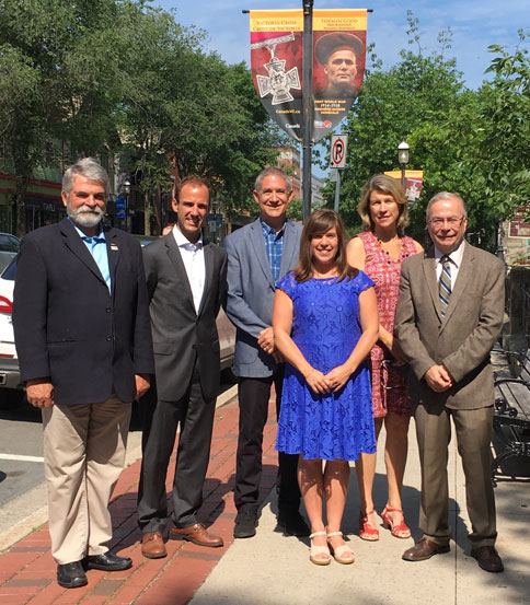 Dr. Marc Milner, Director of The Gregg Centre, Matt Decourcey, MP, Mike O'Brien, Mayor of Fredericton, Molly Demma, ED of The St. John River Society and project partner, Kate Rogers, Deputy Mayor of Fredericton and Brent Wilson, The Gregg Centre.