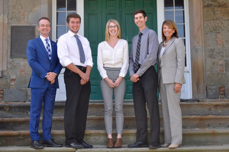 Dr. George MacLean, vice-president (academic), UNB Fredericton; Caleb Waite; Ashlyn Moody; Cameron Arthurs; Colleen Baxter, vice-president of human resources, JDI.