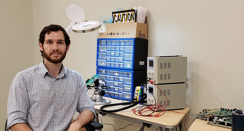 Aaron Farnham, a radio systems developer at UNB, will lead the design and development process for the newest device an Arctic ionospheric data collection network. Credit: UNB.