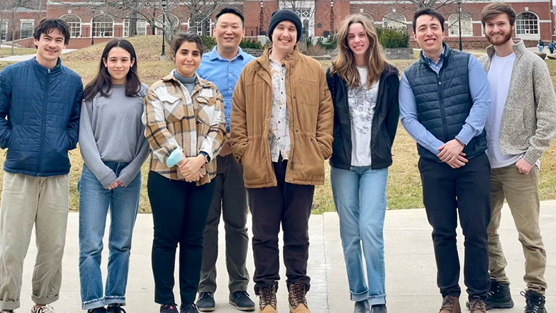 From left to right: Scott Mann (Co-first author), Hannah Tran (author), Negar Khorshidi, Dr. Yang Qu (author), Jacob Perley (author), Alyssa Seveck, Jonathan Garza-Garcia (Co-first author), Stephen Silliphant